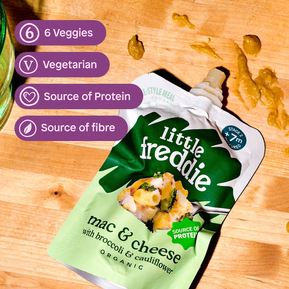 image 1 of Little Freddie Organic Mac and Cheese with Broccoli & Cauliflower Baby Food Pouch Single 7m+ 130g