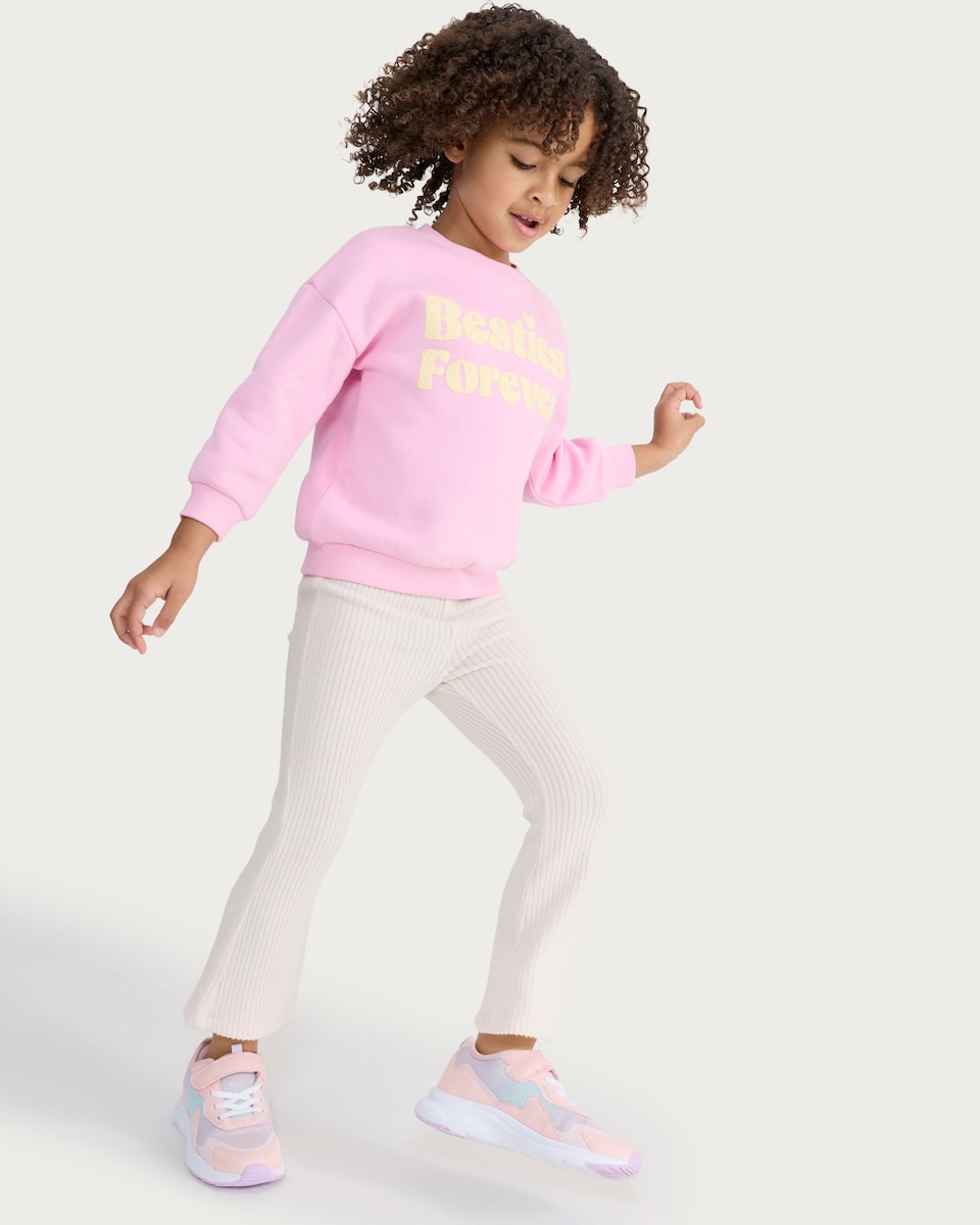 image 1 of F&F Girls Cotton Rich Besties Forever Slogan Sweatshirt in Pink