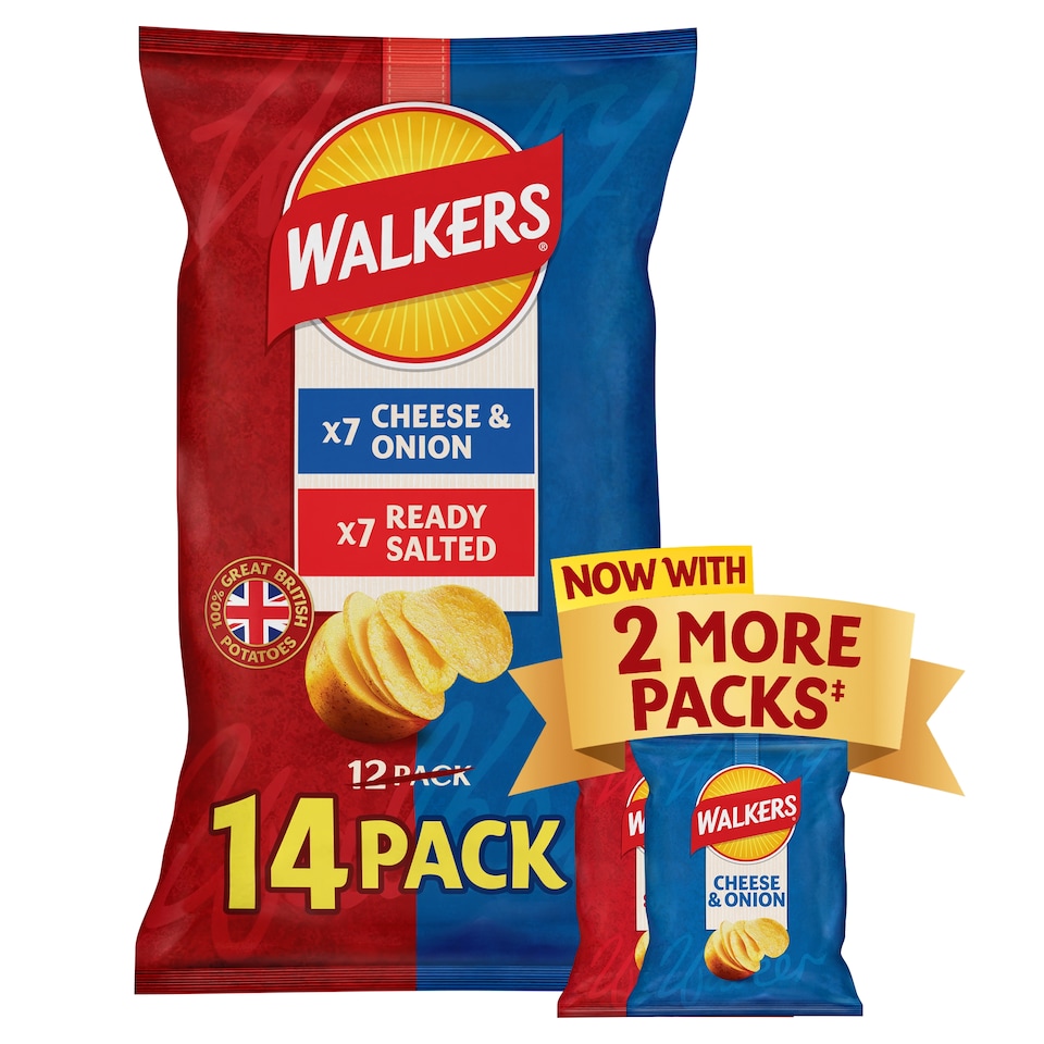 image 1 of Walkers Ready Salted and Cheese & Onion Multipack Crisps 14x25g