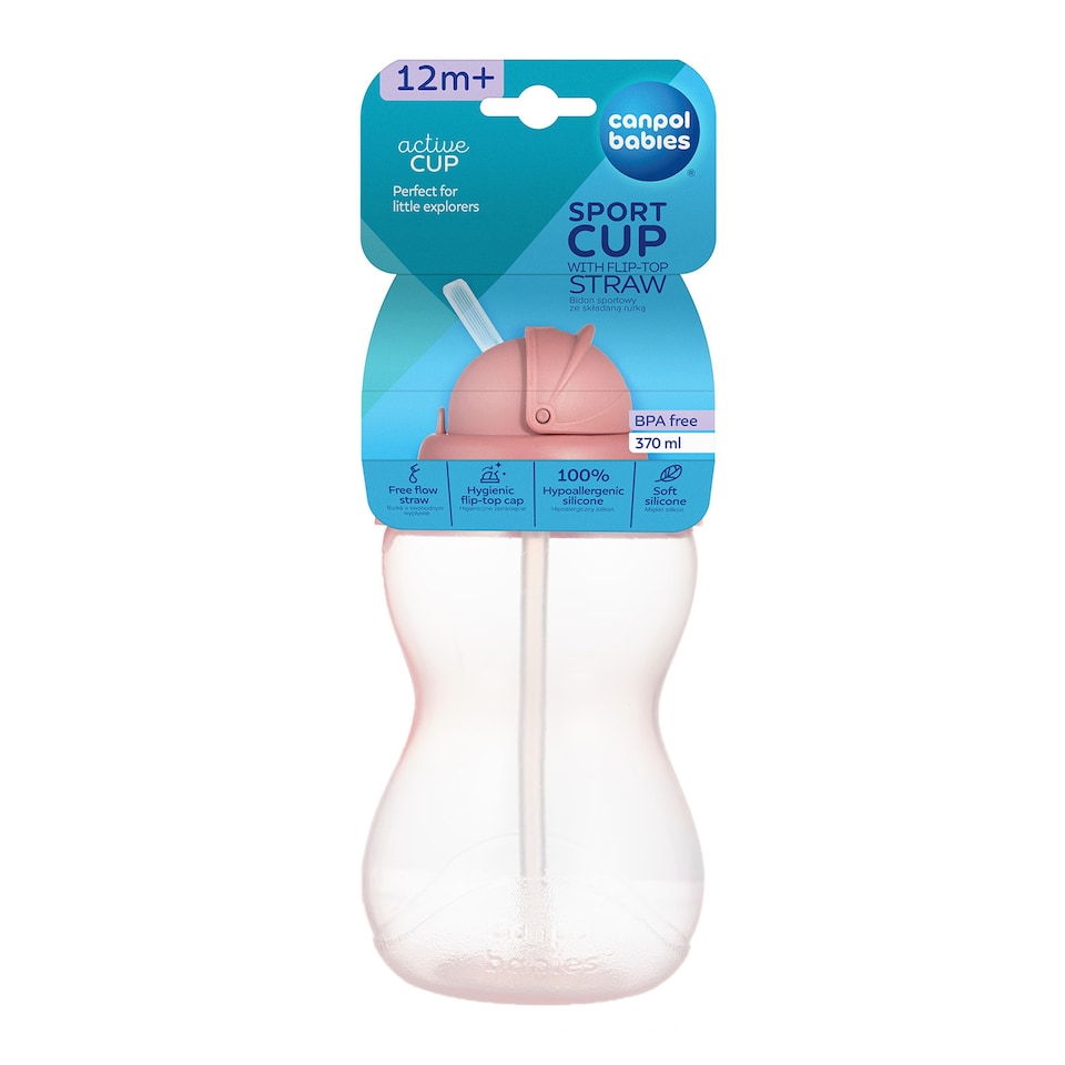 Canpol babies Sports bottle with straw 370ml pink
