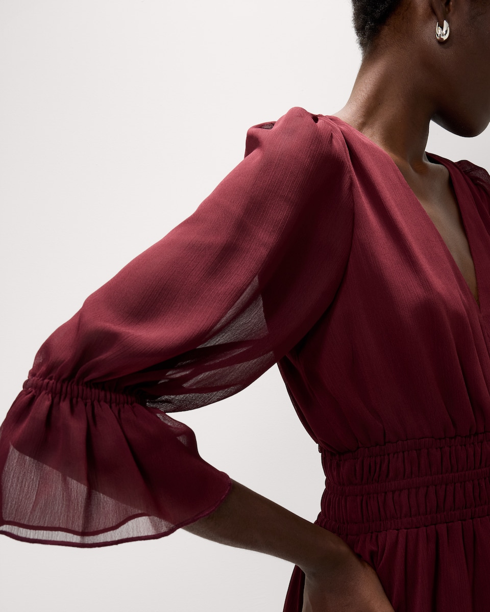 image 1 of F&F Chiffon Tiered Midi Dress in Burgundy