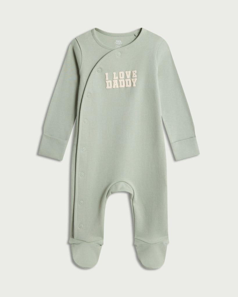 F&F Baby Pure Cotton I Love Daddy Long Sleeved Sleepsuit in Green