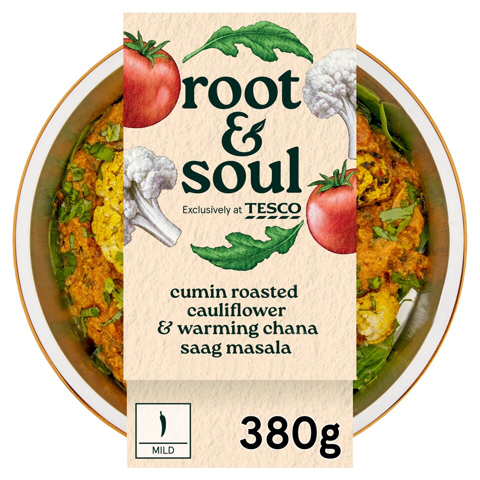 Root & Soul Cumin roasted cauliflower & warming Chana Saag Masala 380g