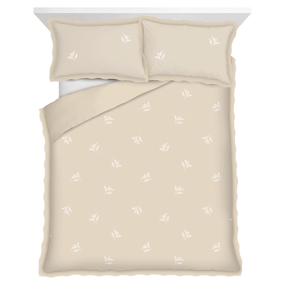 F&F Home Brushed Cotton Natural Embroidered Frill Duvet Cover Set Double