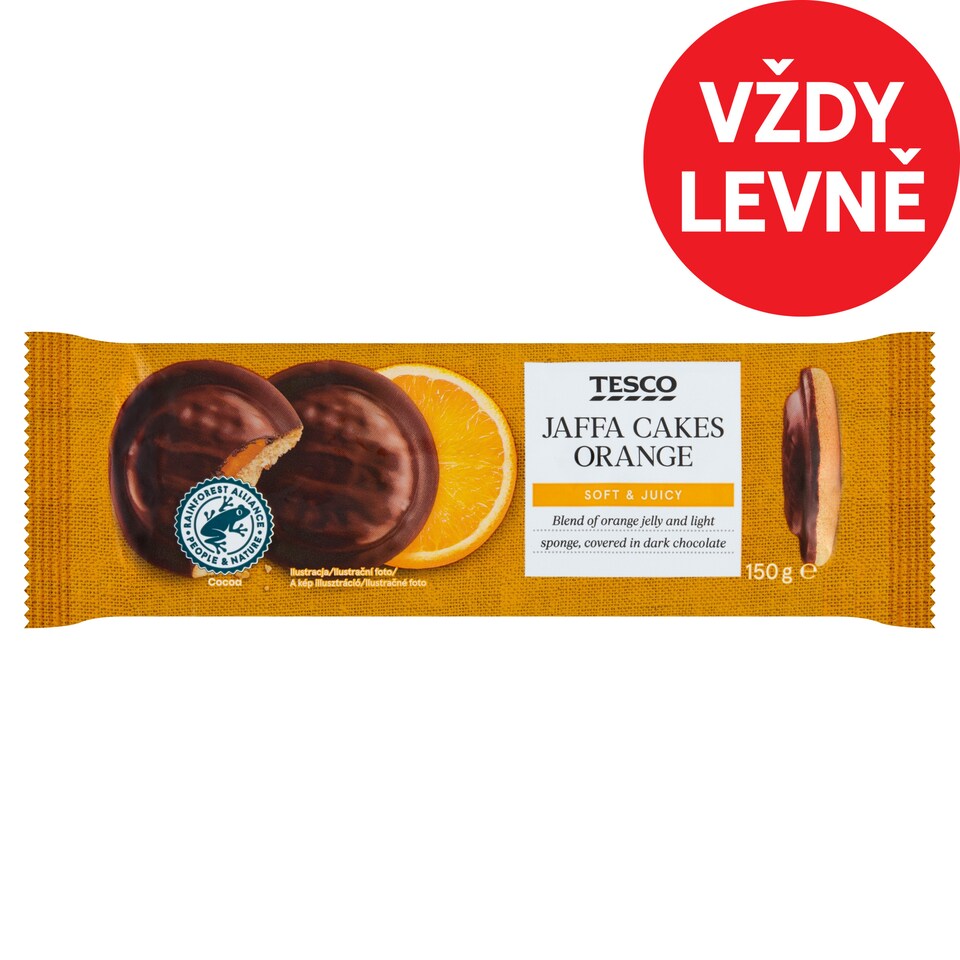 Tesco Jemné pečivo s pomerančovým želé polomáčené v hořké čokoládě 150g