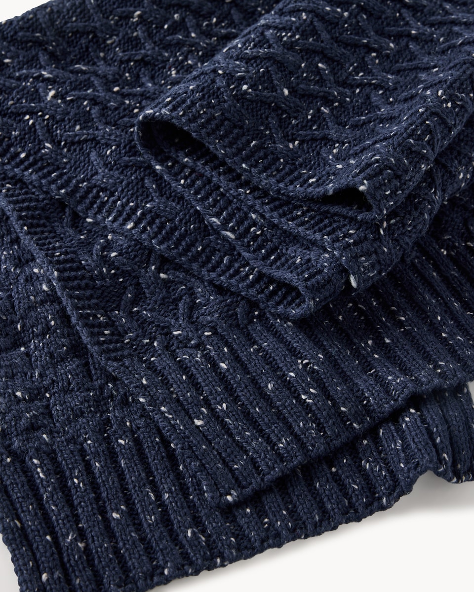 image 1 of F&F Cable Knit Textured Scarf in Navy