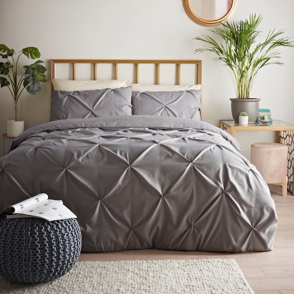 image 1 of Cosmoliving Grey Pintuck Duvet Set Kingsize