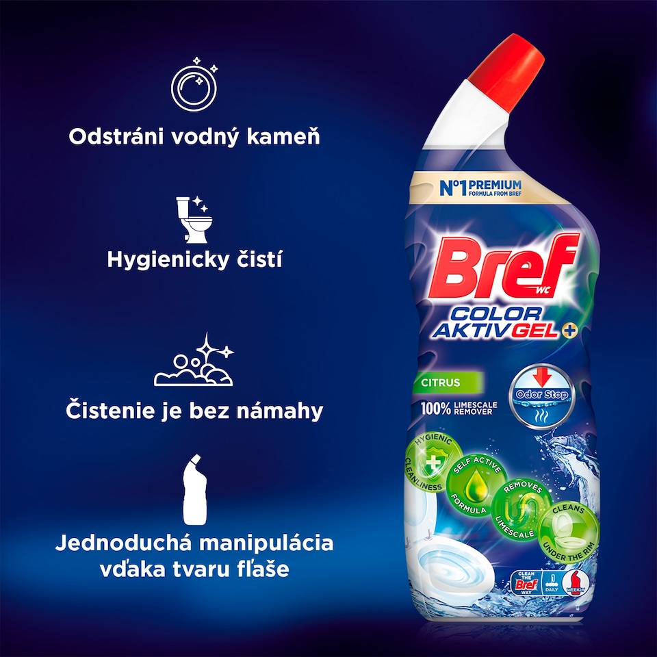 image 1 of Bref Color Aktiv Gel+ WC čistič proti vodnému kameňu 700 ml