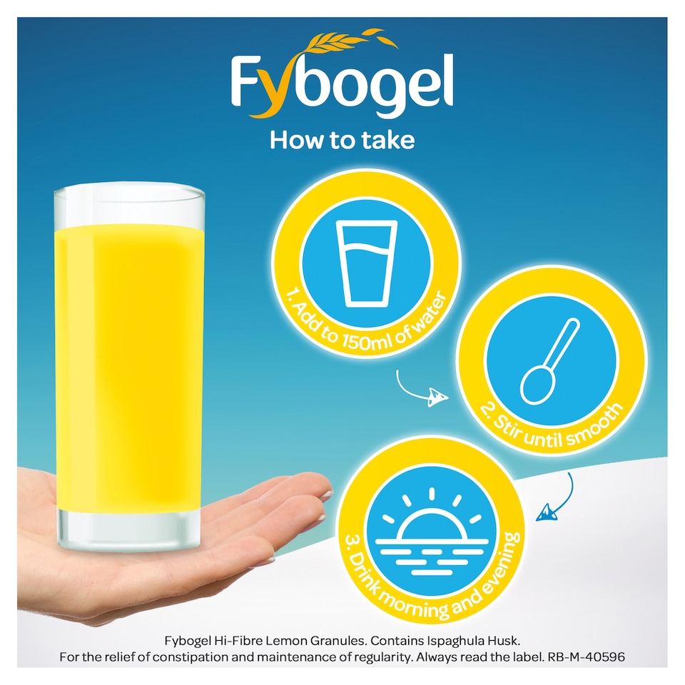 image 1 of Fybogel Hi-Fibre Lemon Laxative Drink Constipation Relief Sachets 10s