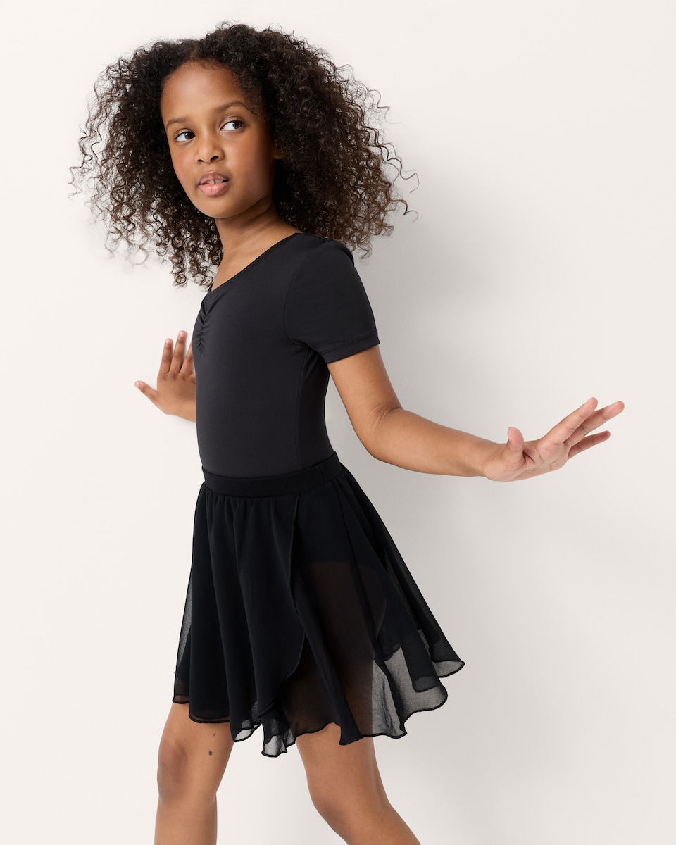image 1 of F&F Active Girls Ballet Wrap Skirt in Black