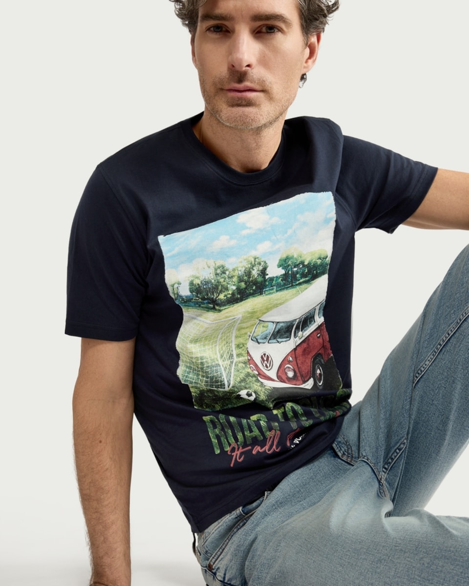 image 1 of Volkswagen Pure Cotton Road to Glory T-Shirt in Blue