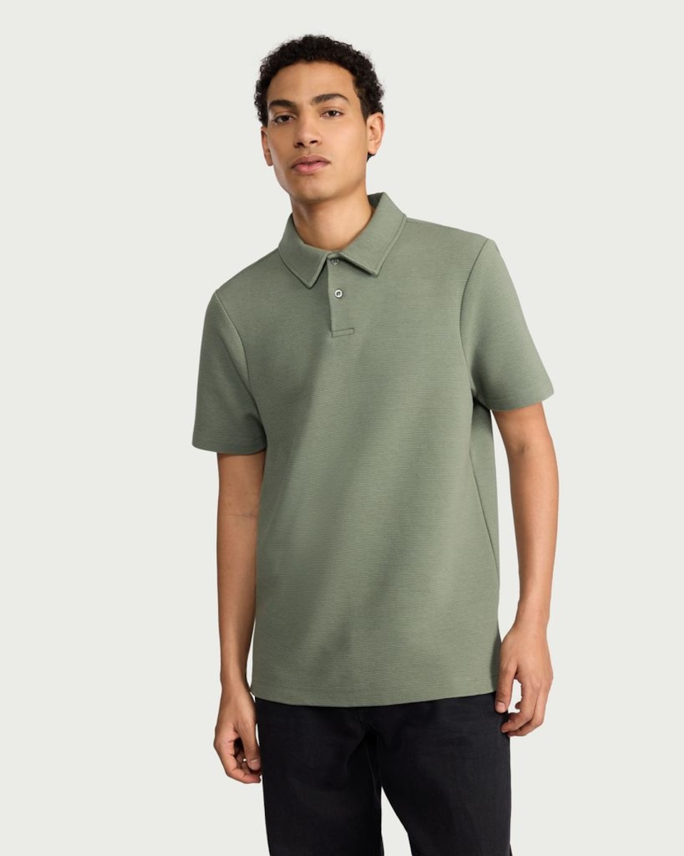 image 1 of F&F Cotton Rich Textured Short Sleeved Polo Shirt in Green