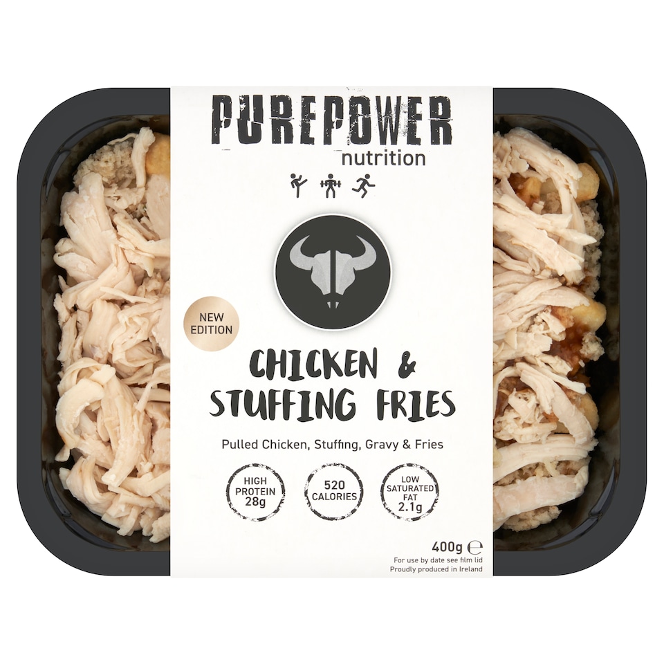 PUREPOWER Nutrition CHICKEN & STUFFING FRIES  Pulled Chicken, stuffing, gravy & fries 400g