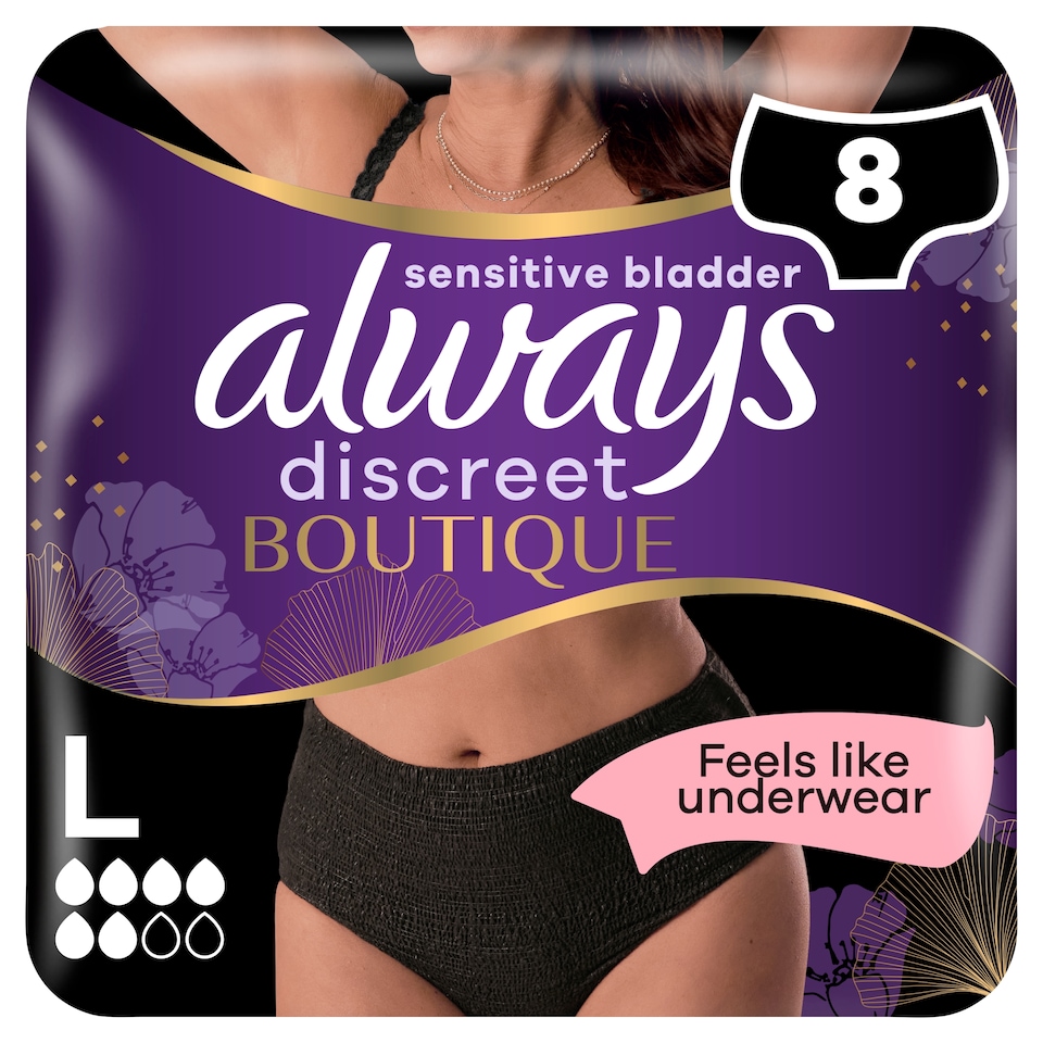 image 1 of Always Discreet Boutique Incontinence Pants Black Large 8 Pack