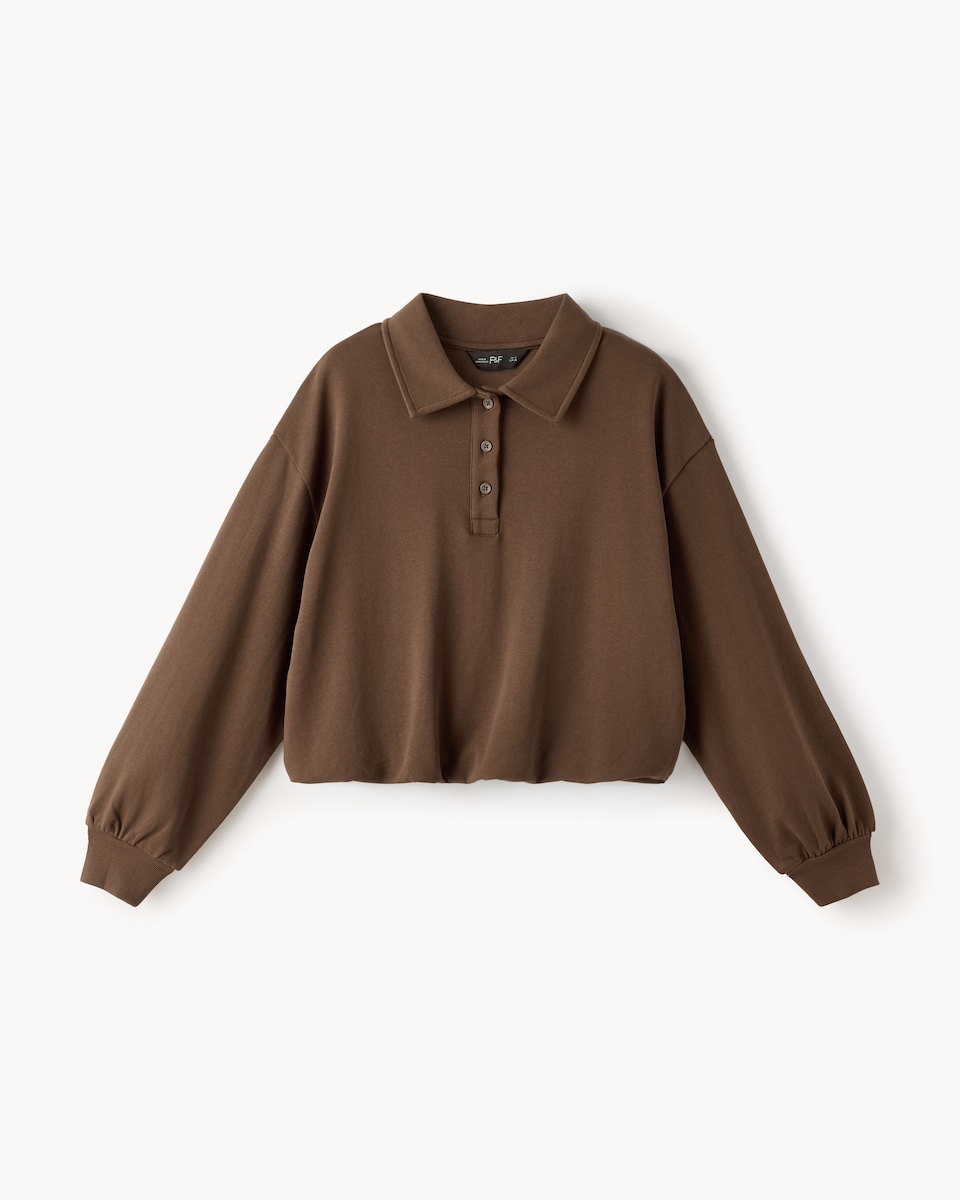 image 1 of F&F Pure Cotton Bubble Hem Sweatshirt in Brown