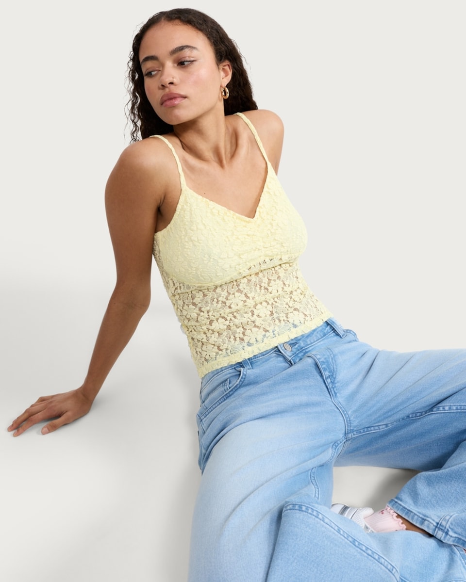 image 1 of OH ME OH MY Floral Lace Cami Top in Yellow