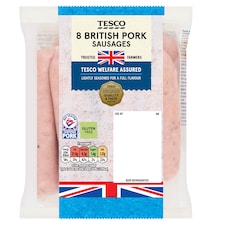 Tesco British Pork Sausages 8 Pack 454G