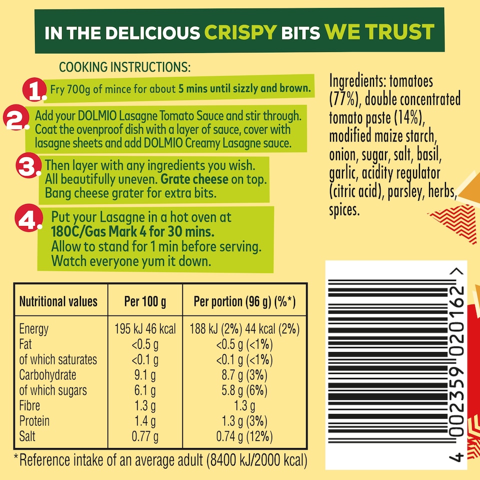 image 1 of Dolmio Lasagne Red Tomato Pasta Sauce 675g