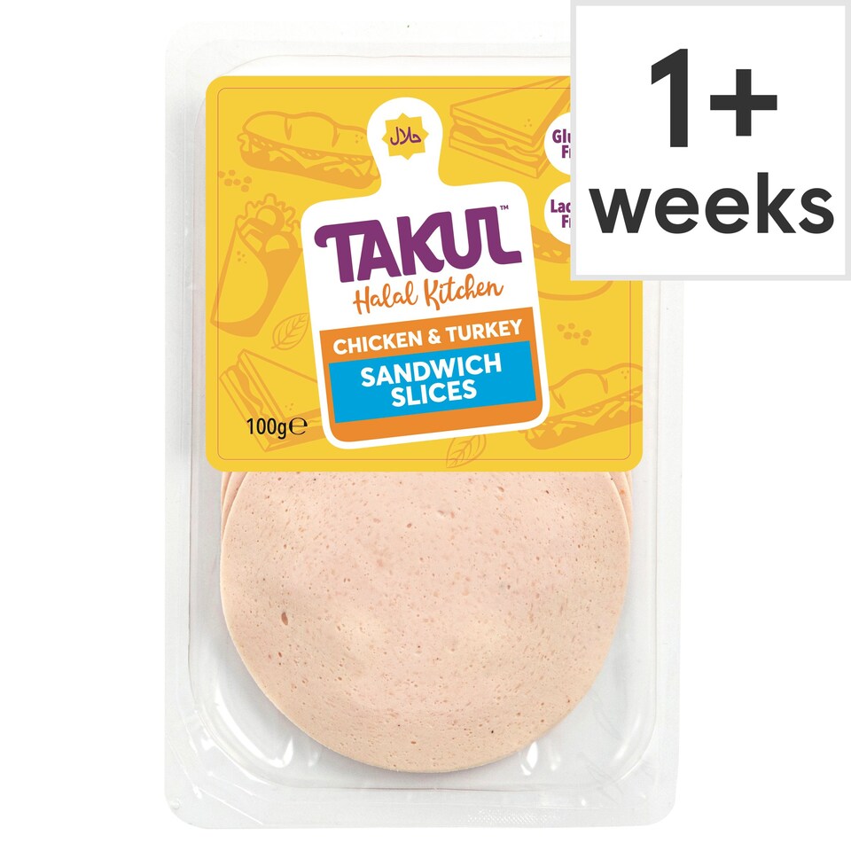 Takul Halal Chicken & Turkey Sandwich Slice 100G Tesco Groceries