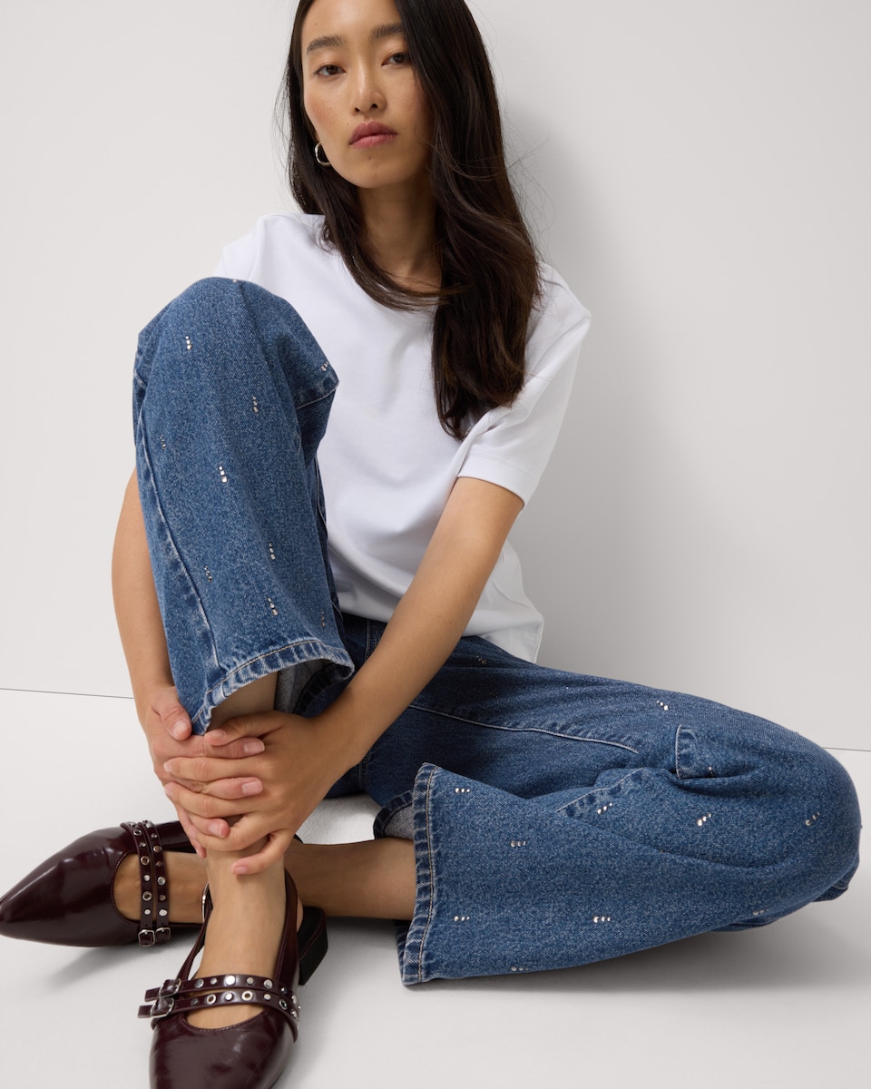 image 1 of F&F Embellished Straight Leg Jeans in Navy