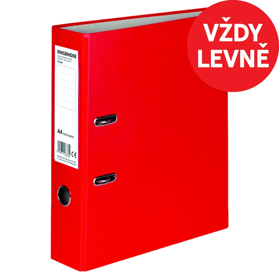 Kroužková vazba A4 matná červená 7,5 cm