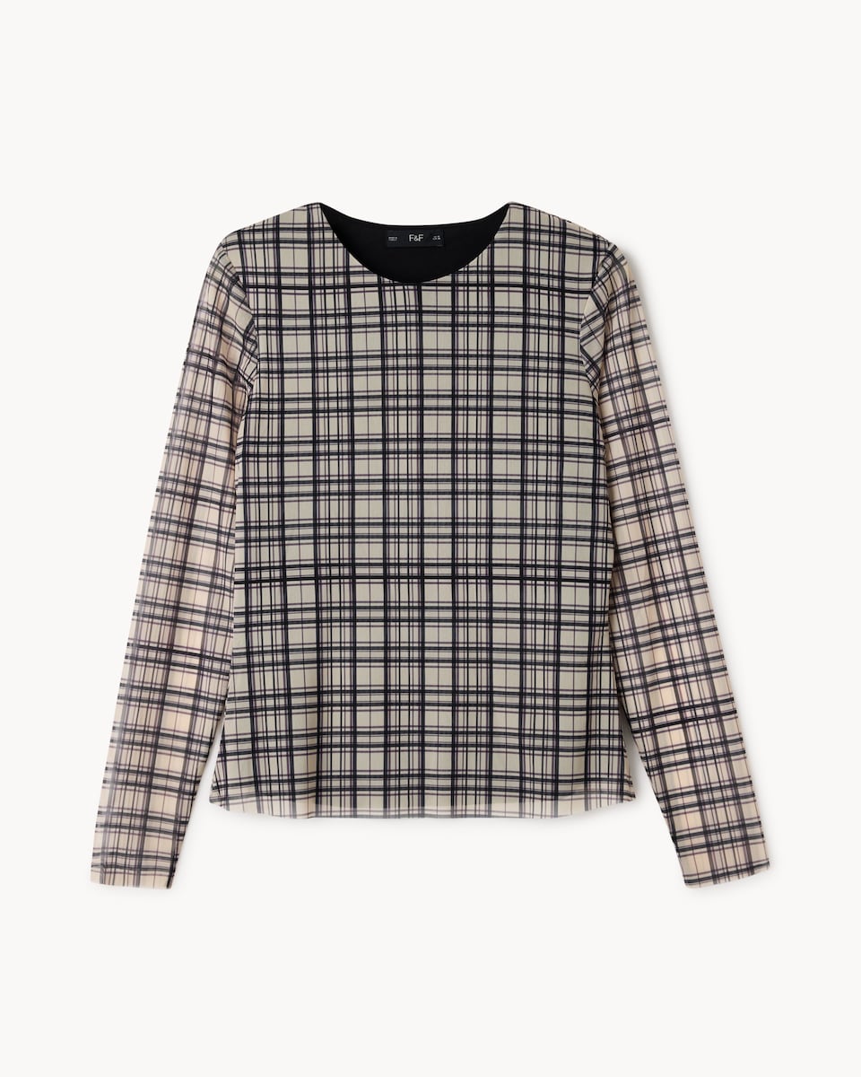 image 1 of F&F Mesh Checked Top in Chocolate
