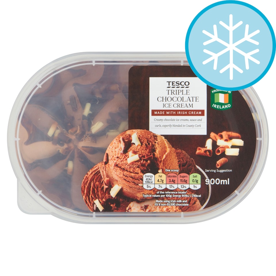 Tesco Triple Chocolate Ice Cream 900Ml