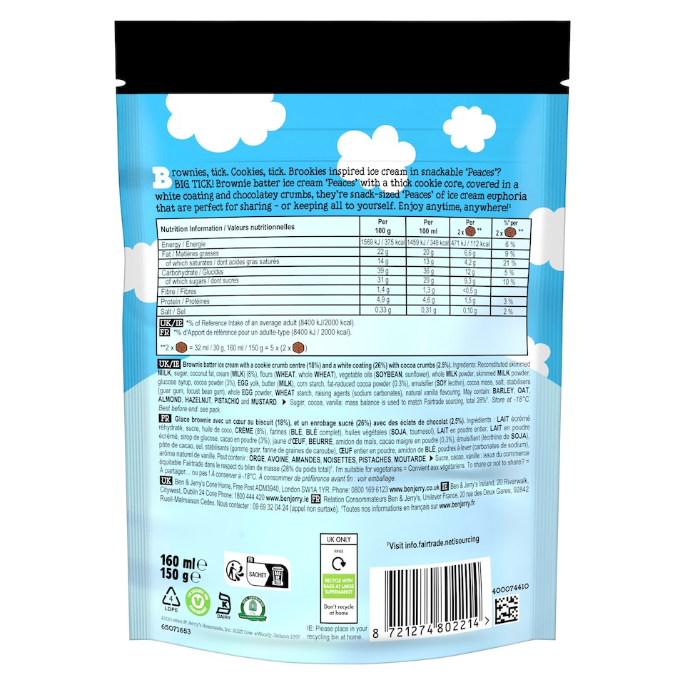 image 1 of Ben & Jerry's Brookies & Cream 'Peaces' 160ml