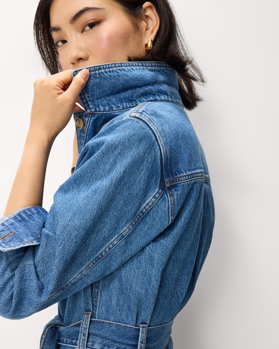 image 1 of F&F Pure Cotton Denim Belted Mini Dress in Blue