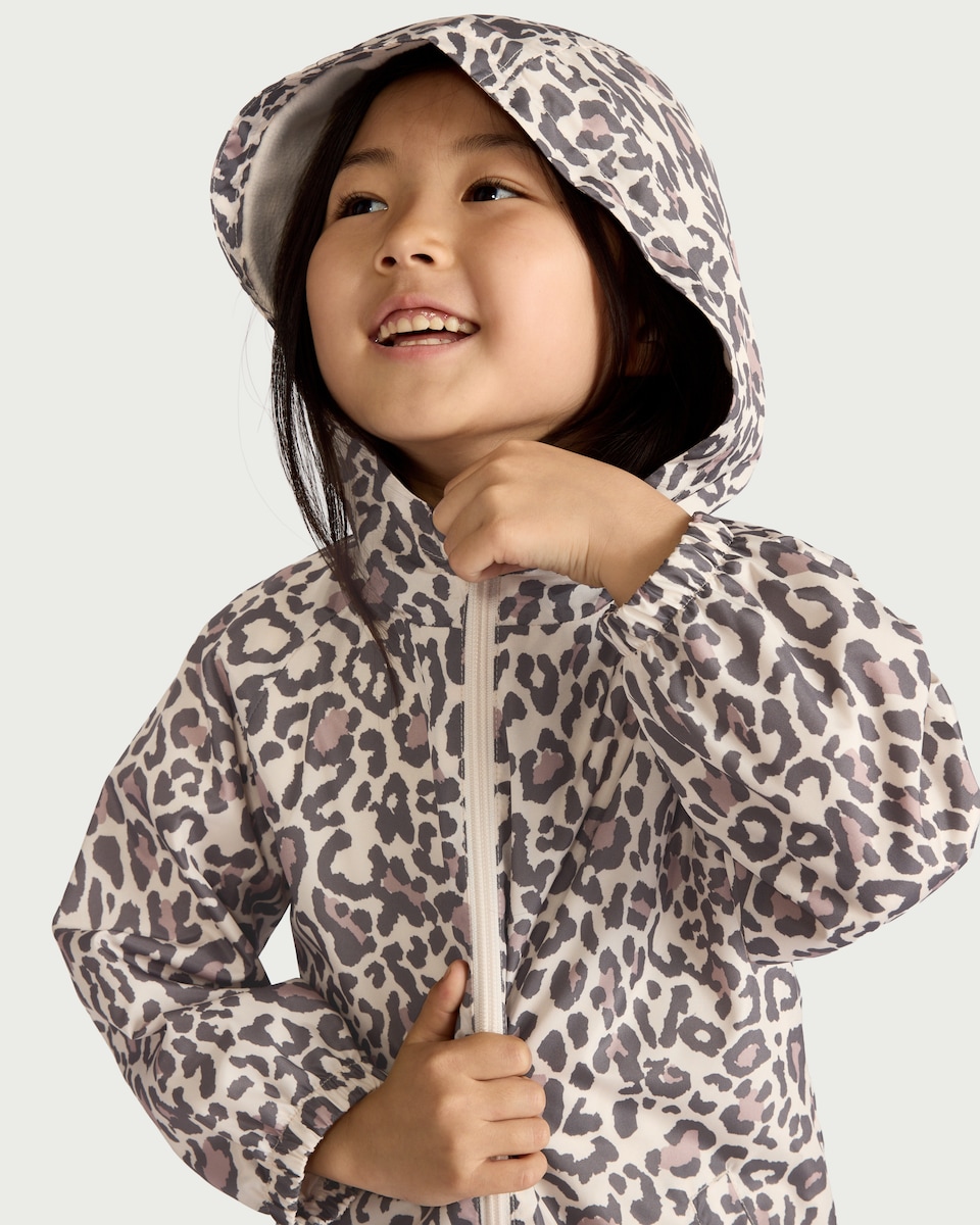 image 1 of F&F Girls Leopard Print Shower Resistant Puddlesuit in Multi Brown