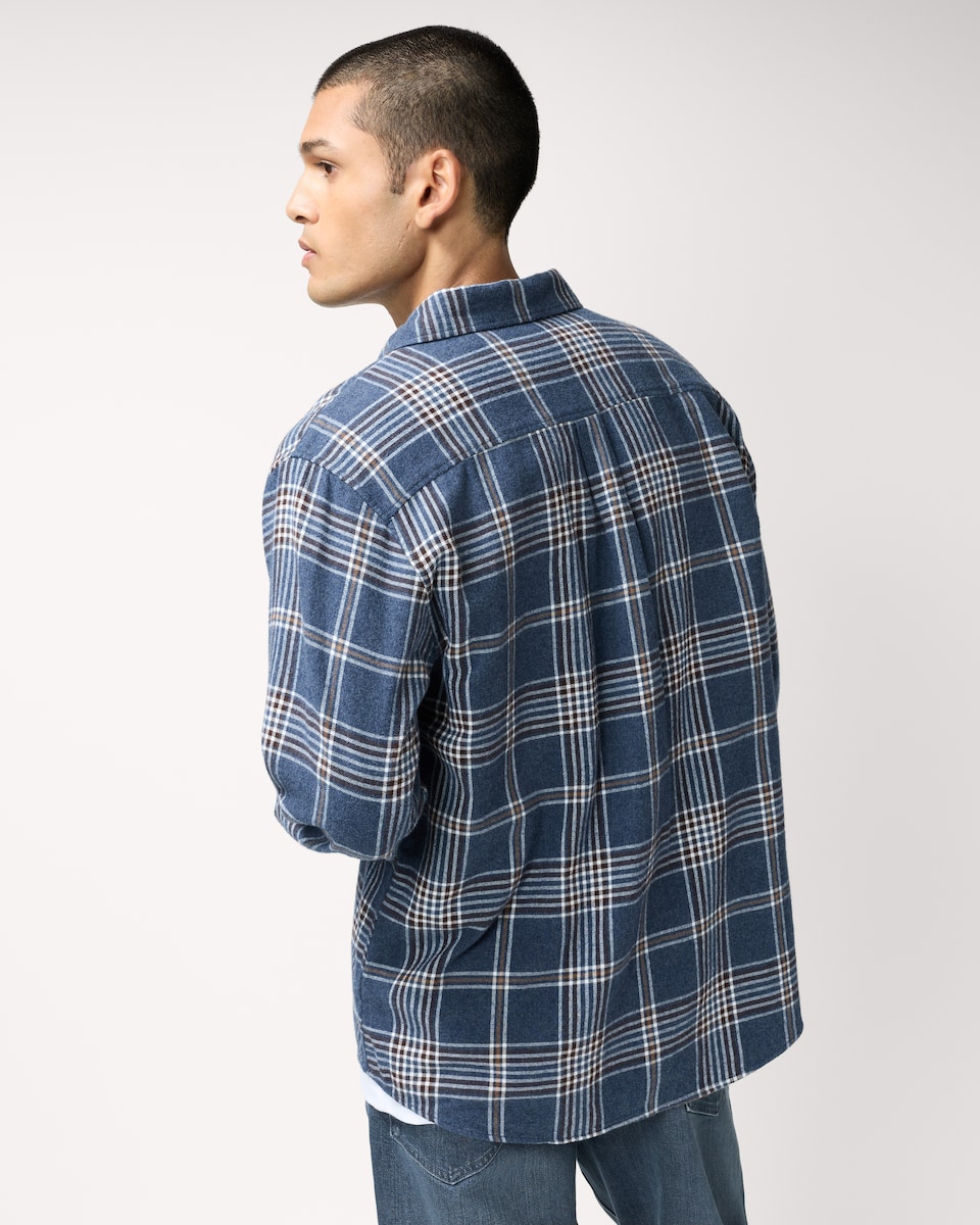 image 1 of F&F Pure Cotton Brushed Checked Shirt in Navy