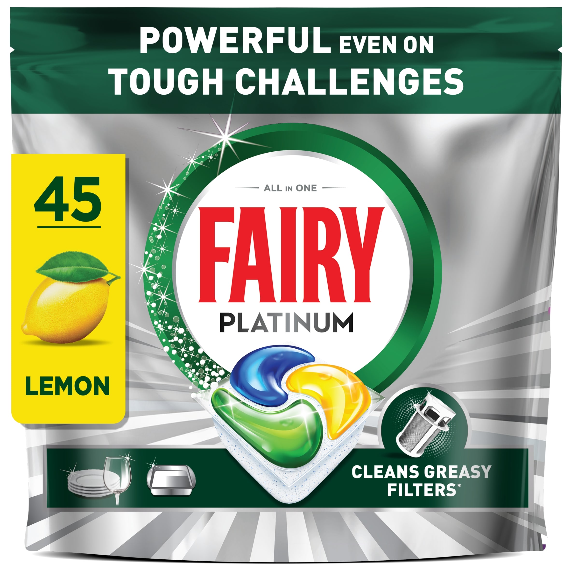 Fairy Platinum All In One Lemon 45 Dishwasher Tablets 671g