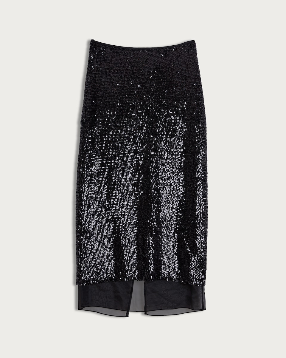 image 1 of The F&F Edit Organza Trim Sequin Embellished Co-ord Midi Skirt in Black