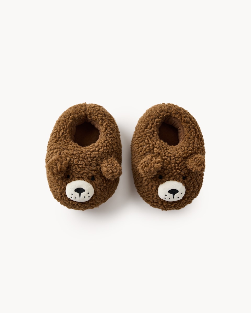 image 1 of F&F Unisex Fleece Bear Slippers in Brown