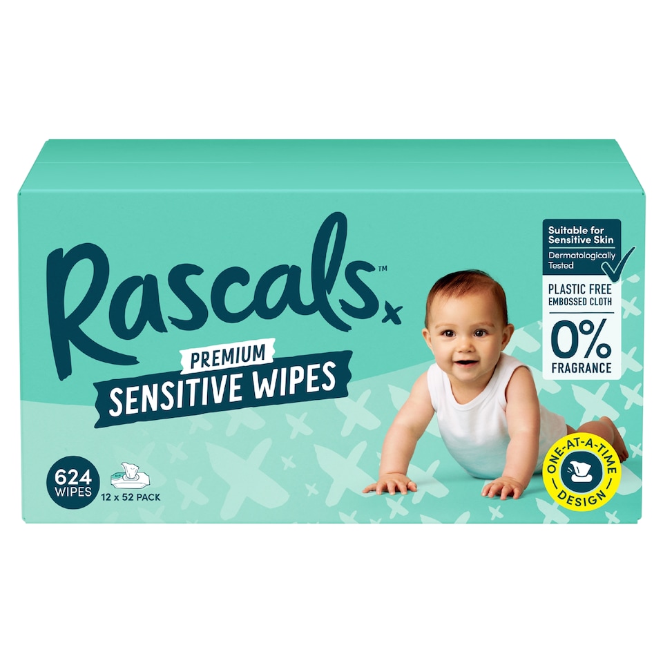 image 1 of Rascals Premium Sensitive Wipes, Biodegradable | 12 x 52 (624) Baby Wipes