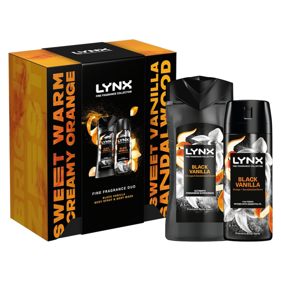 image 1 of Lynx Fine Fragrance Black Vanilla Bodyspray & Bodywash Gift Set