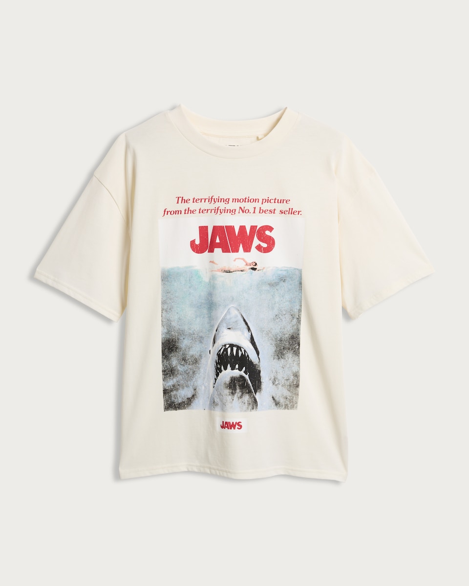 Jaws Movie Poster Pure Cotton T-Shirt in White