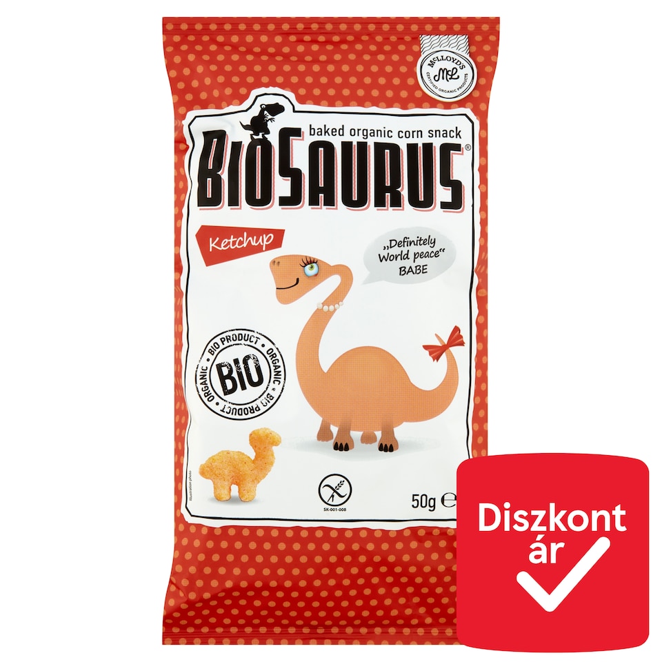 image 1 of BioSaurus Baked Organic Corn Snack with Ketchup Seasoning 50 g