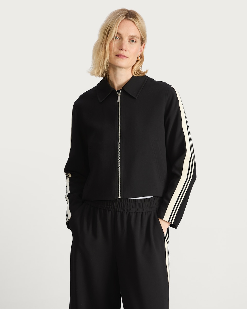 image 1 of The F&F Edit Striped Sleeve Zip Jacket in Black