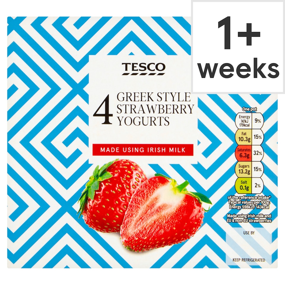 Tesco Greek Style Strawberry Yogurts 4X125g