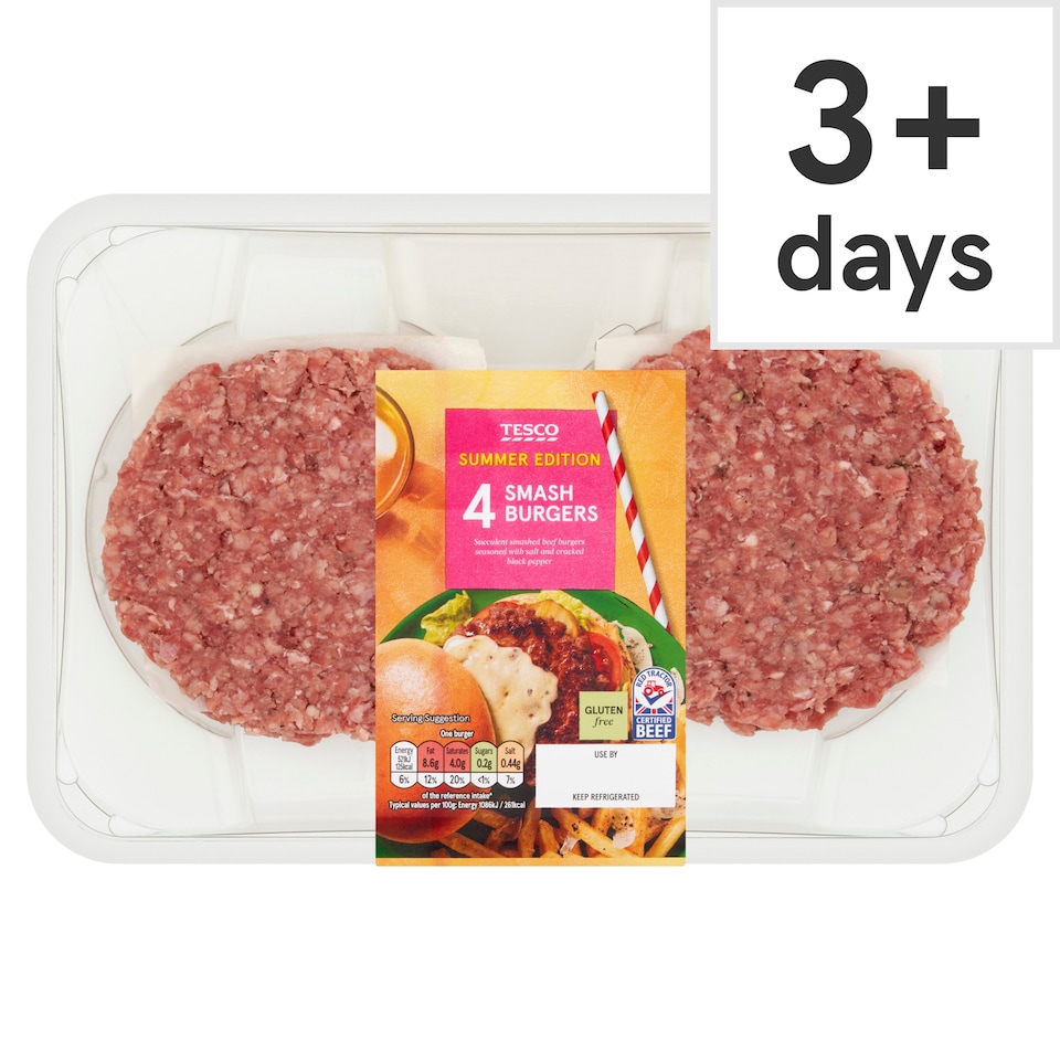 Tesco 4 Smash Burger 340g
