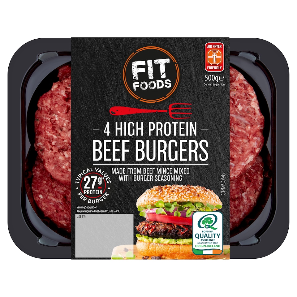 Fit Foods 4 High Prtn Beef Burgers 500G