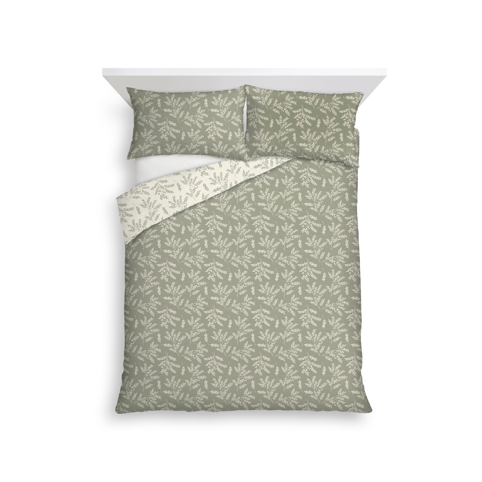 F&F Home Brushed Cotton Green Leaf Duvet Cover Set King