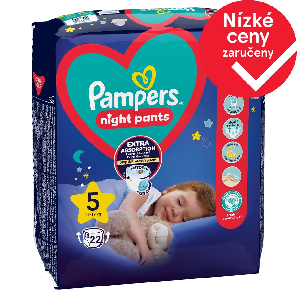 Obrázek 1 pro produkt Plenkové Kalhotky Pampers Pants Night Velikost 5, 22 Kusů, 11kg-17kg