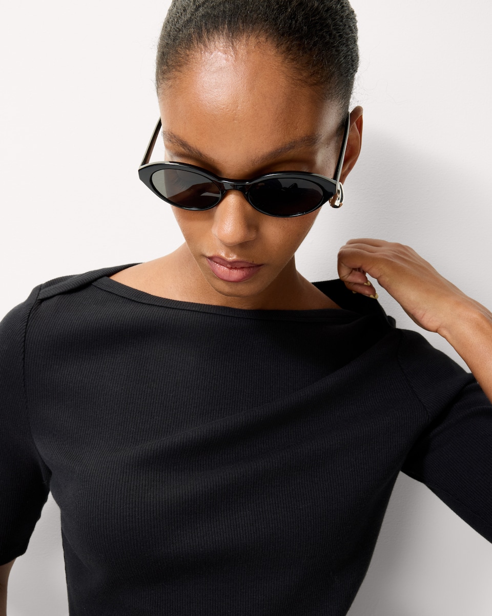 image 1 of F&F Cotton Rich Boat Neck Top in Black