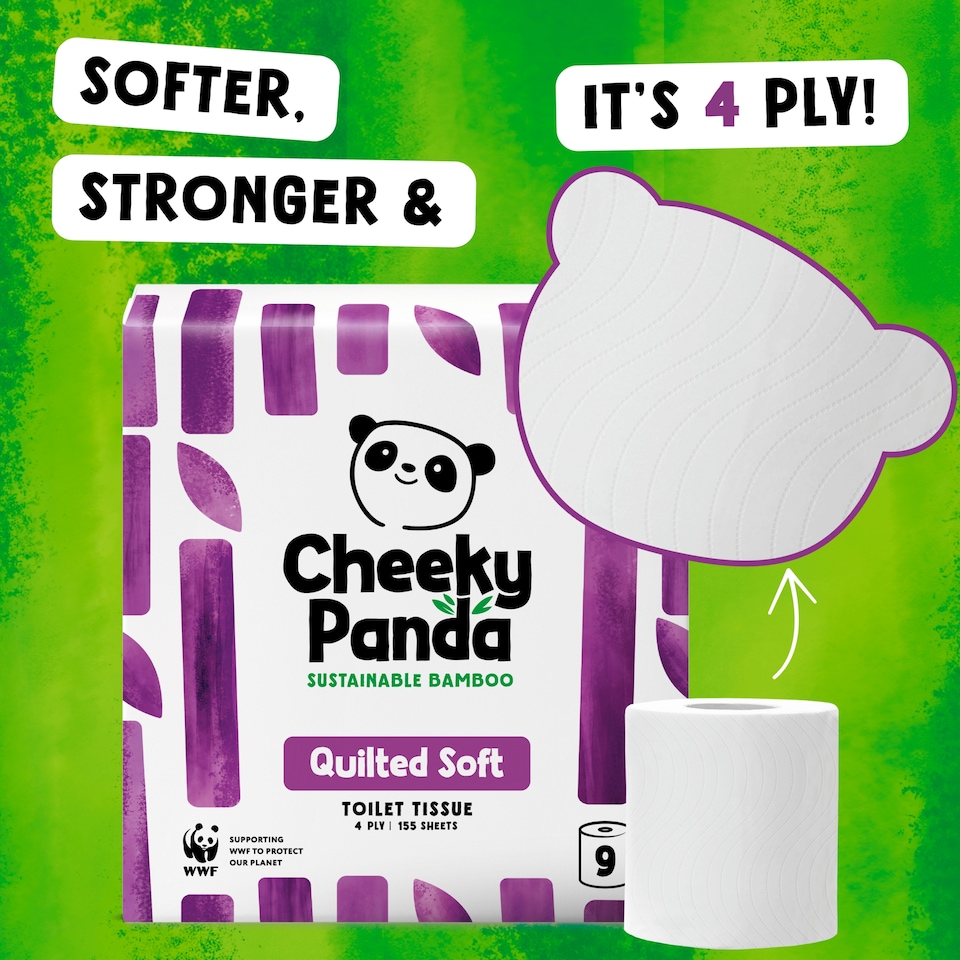 image 1 of Cheeky Panda Quilted Soft Sustainable Bamboo Toilet Tissue, 9 Rolls, 155 Sheets, 4 Ply