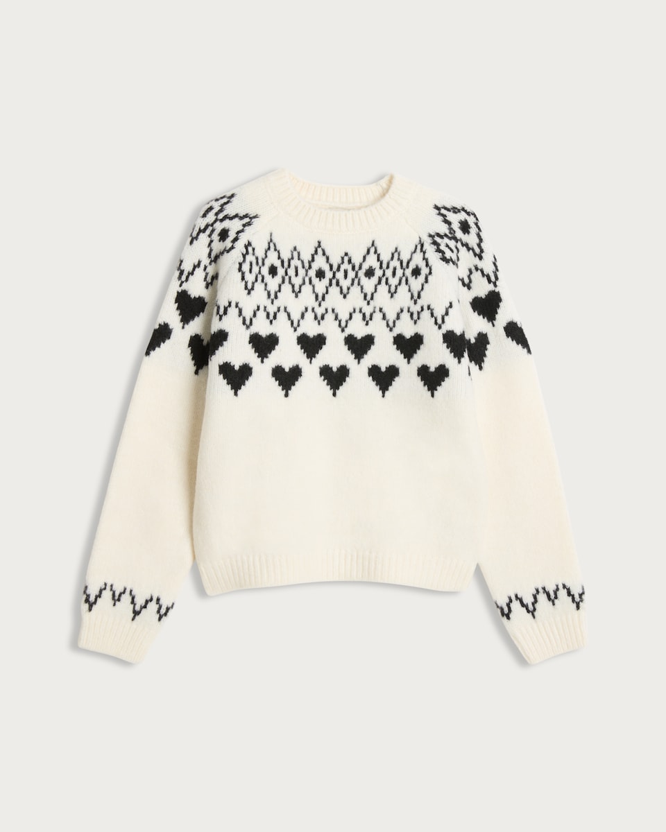 F&F Girls Heart Fair Isle Print Jumper in Multi Black White