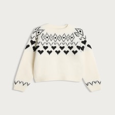 F&F Girls Heart Fair Isle Print Jumper in Multi Black White