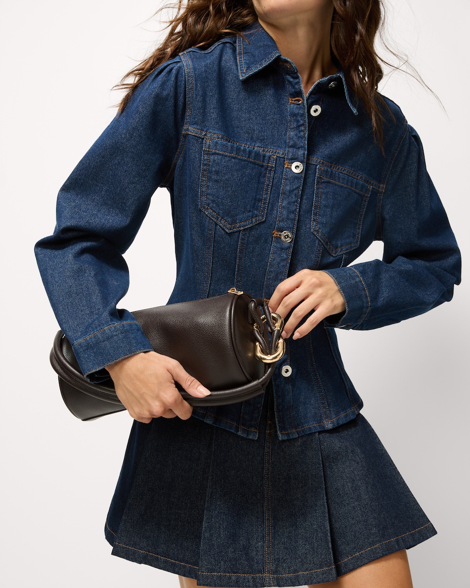 image 1 of F&F Pure Cotton Cinched Waist Denim Jacket in Navy