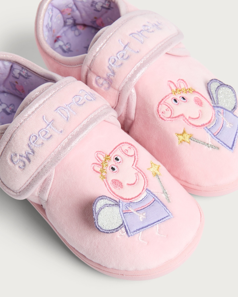 image 1 of Peppa Pig Sweet Dreams Embroidered Slippers in Pink